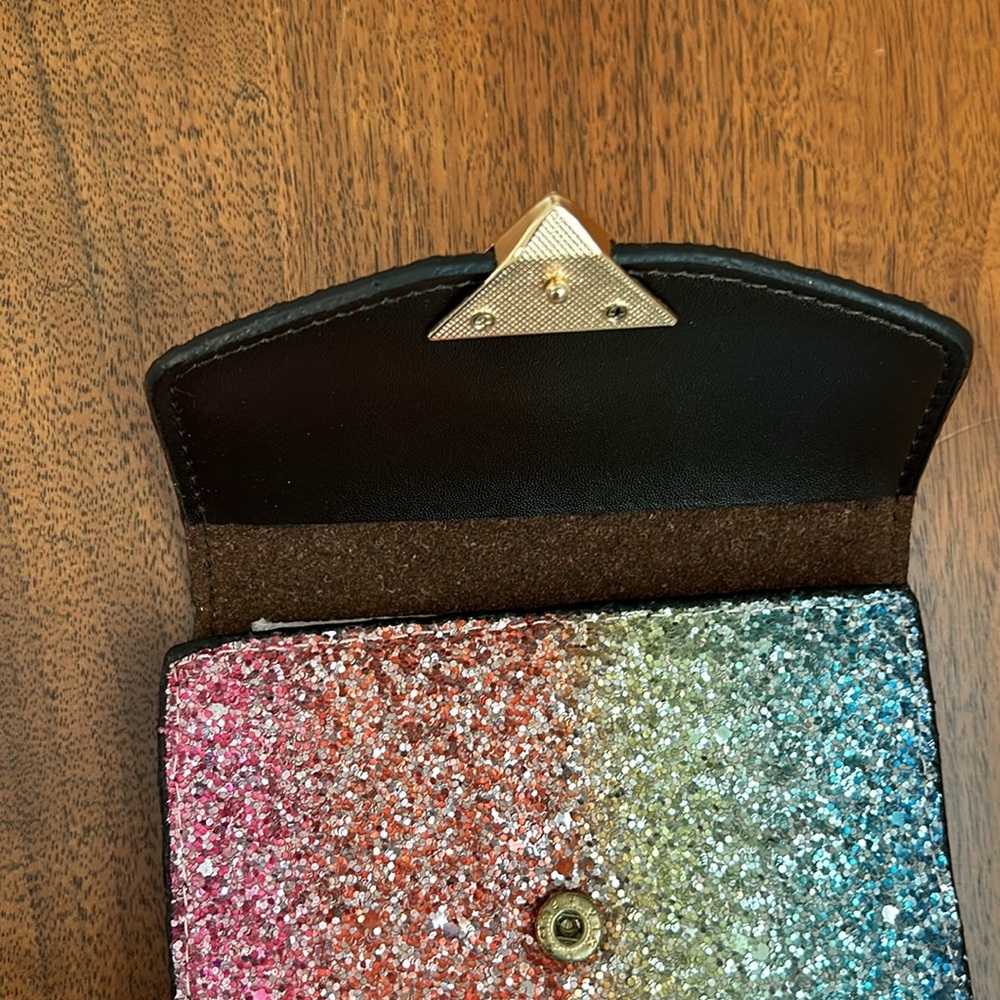 NEW Multi-Color Glitter Tri-Fold Wallet with Heart Snap Closure Detail - Picture 5 of 5